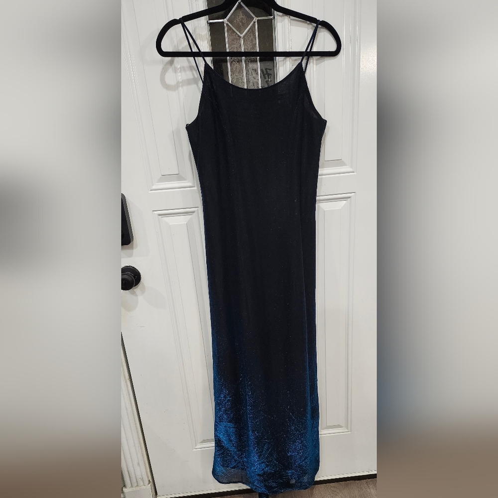 Be Smart 90s y2k black blue shimmer strappy slinky maxi dress  junior si…